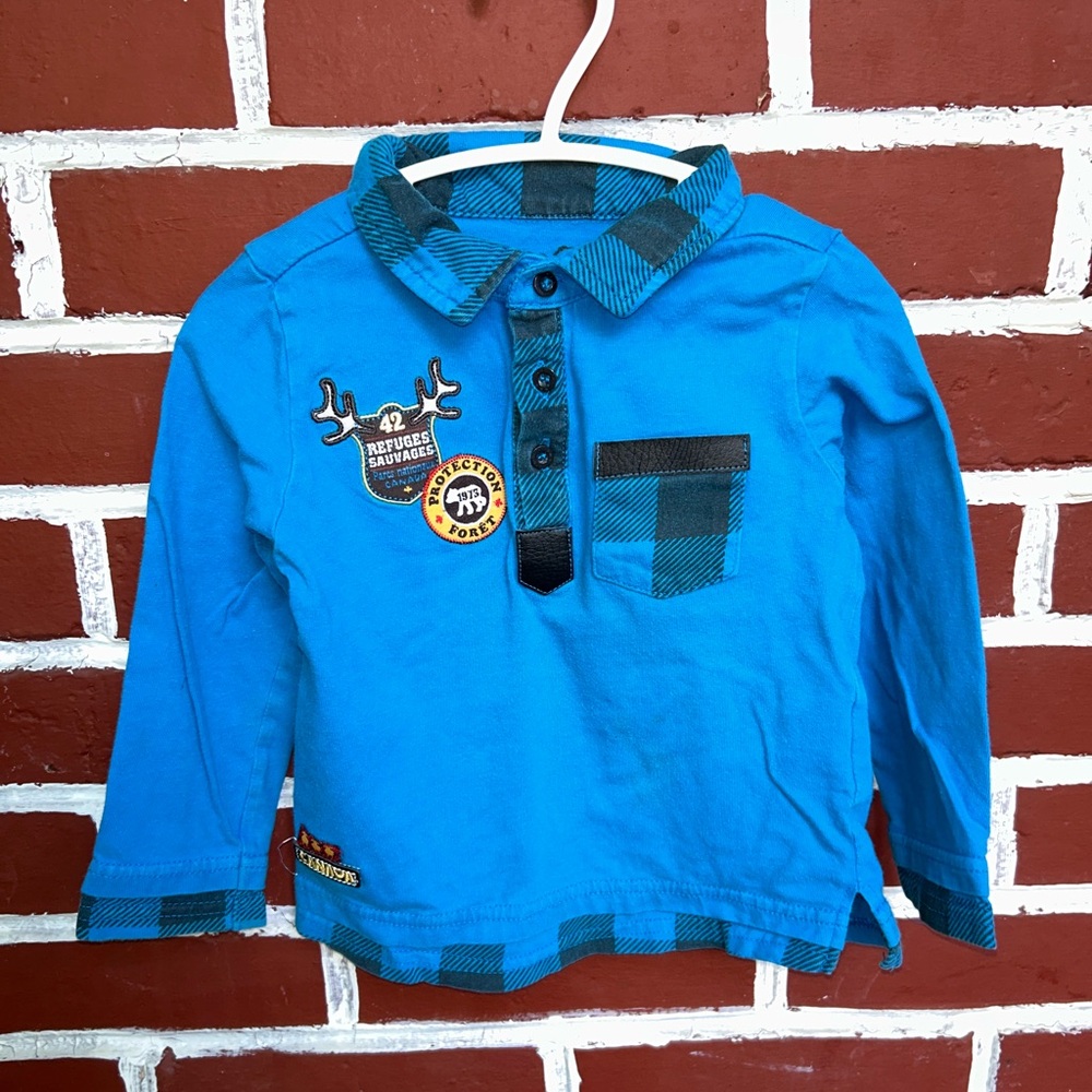 Trois moutons | blue long sleeve polo shirt | size 24m